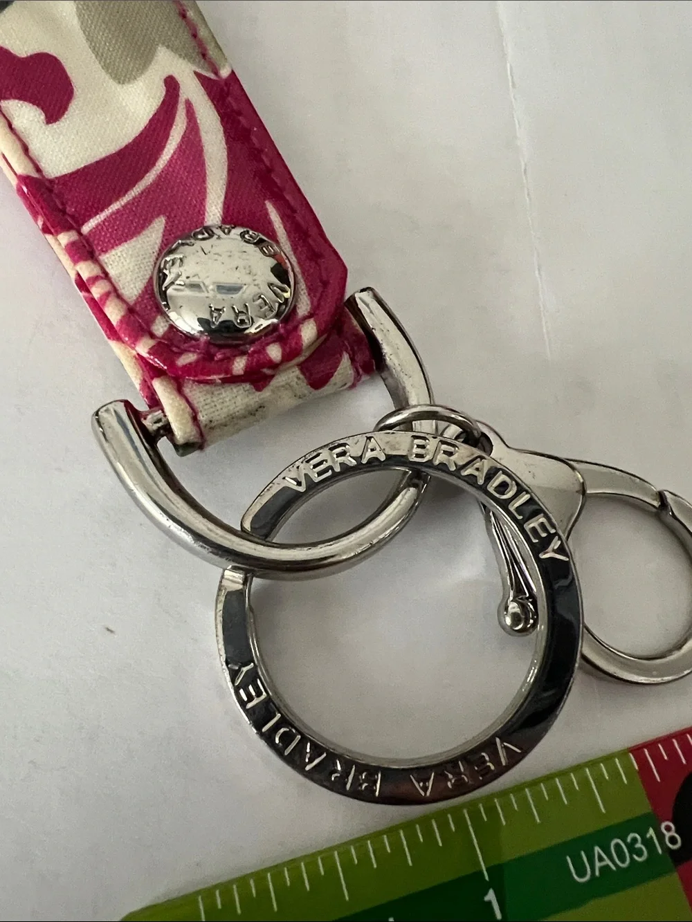 Vera Bradley Pink Floral Fabric Key Fob with Silver Hardware